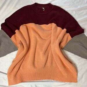 We The Free Colorblock Sweater in Burgundy, Peach, and Gray